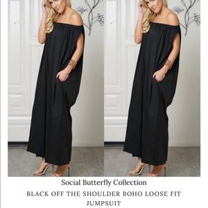 NWT Womens 1X off the shoulder Boho loose fit jumpsuit in purple.